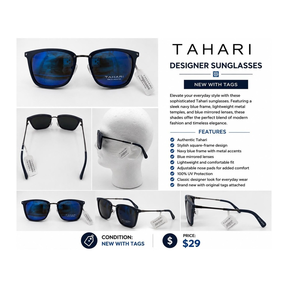 Tahari Designer Sunglasses – Blue Mirrored Lenses – Brand New